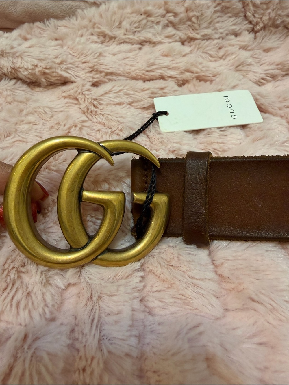 Gucci Brown Leather Belt with Antique Gold Double G Buckle